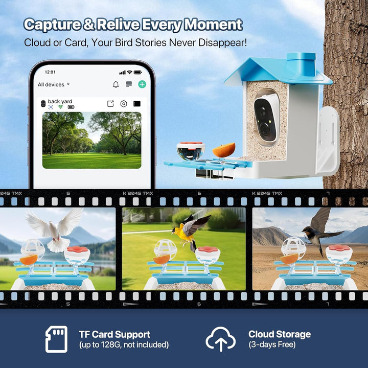 Smart Bird Feeder with Camera - Solar Powered Birdfeeder Cam 2K HD AI Smart Identify Bird Species, Instant Arrival Alerts，Auto Record Birdvideo, Two-Way Audio, Gift for Birds Lover