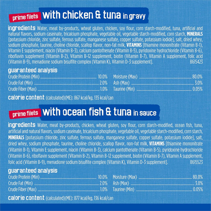 Purina  Wet Cat Food Variety Pack, Oceans of Delight Flaked and Prime Filets - (Pack of 40) 5.5 Oz. Cans