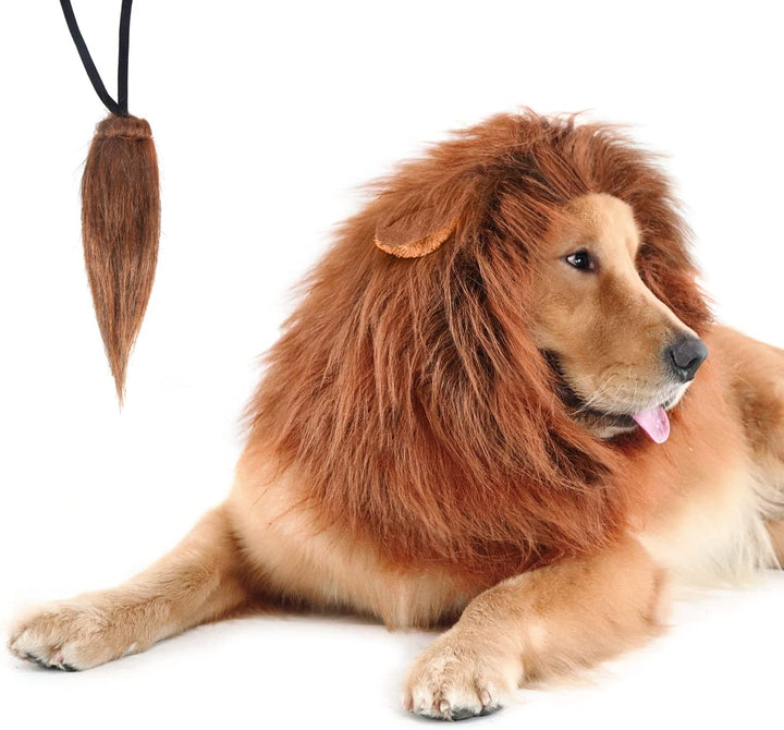 Lion Mane for Dog Costumes, Realistic Wig for Medium to Large Sized Dogs, Halloween Costumes (Brown)