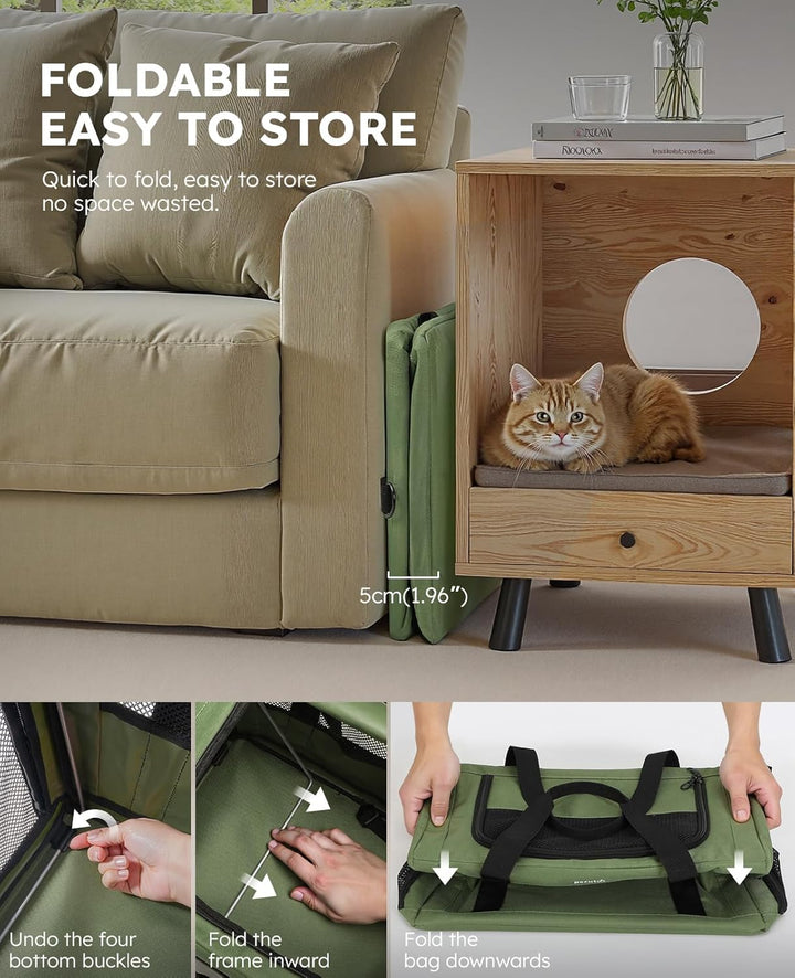 Cat Carrier Stable, Pet Carrier Breathable and Portable, Cat Carriers Bag with Scientific Hidden Partition, Carriers for Cat under 5Kg, Dog Carrier Suitable for Travel and Outing, Green