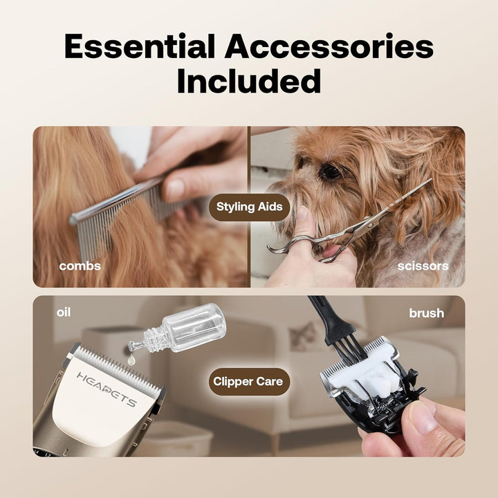 Dog Grooming Clippers, Low Noise, Electric Quiet, Adjustable Clipper Comb, Rechargeable Cordless Dog Hair Clippers for Dogs Cats Pets, Gold