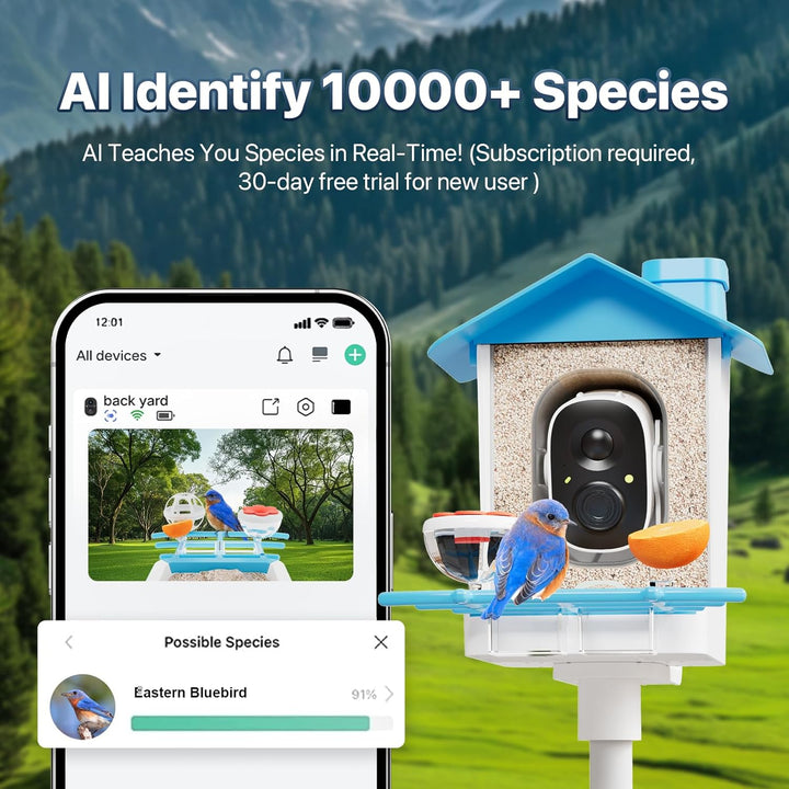 Smart Bird Feeder with Camera - Solar Powered Birdfeeder Cam 2K HD AI Smart Identify Bird Species, Instant Arrival Alerts，Auto Record Birdvideo, Two-Way Audio, Gift for Birds Lover