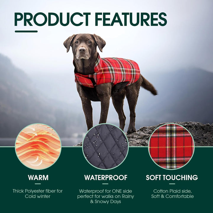 Waterproof Dog Coat, Reversible Dog Jacket for Small Dogs, Adjustable Durable Doggie Winter Coat Warm Cozy Puppy Cold Weather Apparel from Small to Large Breed, Bright Red S