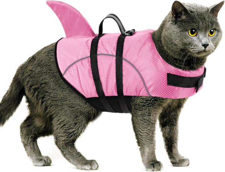 Ripstop Dog Life Jacket Shark Life Vest for Dogs, Safety Lifesaver with High Buoyancy and Lift Handle for Small and Medium Breeds（Rose Red XS）