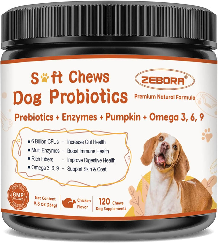 Probiotics for Dogs, Dog Probiotics for Digestive Health, plus Pumpkin and Fish Oil, for Gut & Itchy, 120 Soft Chews