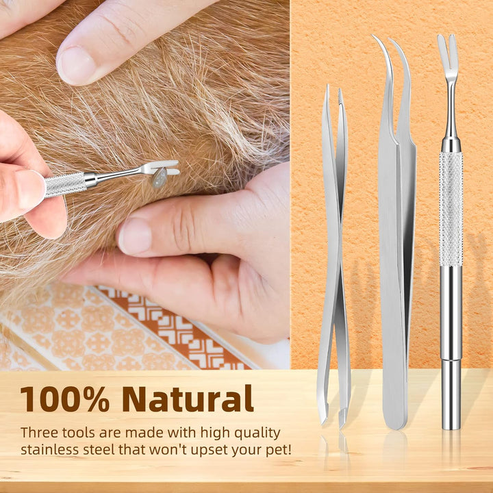 Tick Remover Tool Set - Stainless Steel Tick Remover Kit for Cats Dogs and Humans(Pack of 3)