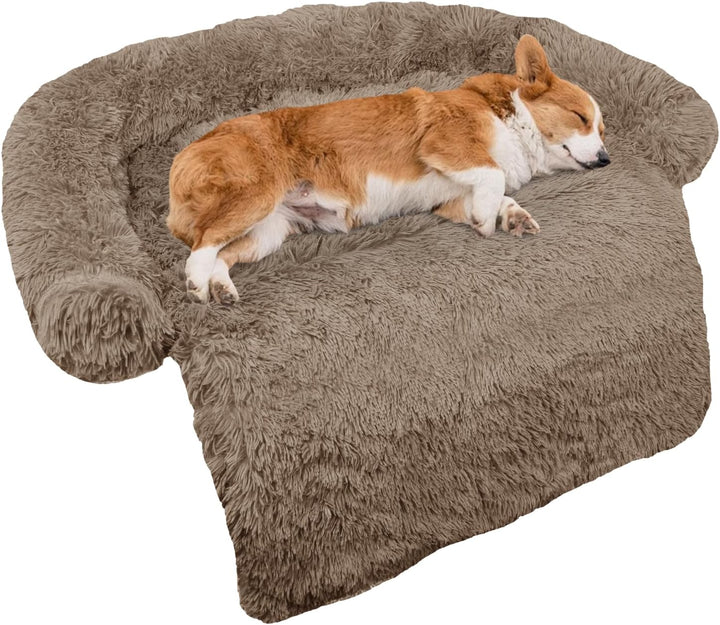 Calming Dog Bed Fluffy Plush Dog Mat for Furniture Protector with Removable Washable Cover for Large Medium Small Dogs and Cats (Large, Light Grey)