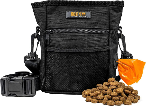 Dog Treat Pouch | No Spill Magenetic Clasp - Hands-Free Pouches for Training - Pets Training Treat Pouches for Dog Walks - Pet Bags Pouch - Built in Poop Bag Holder - Black