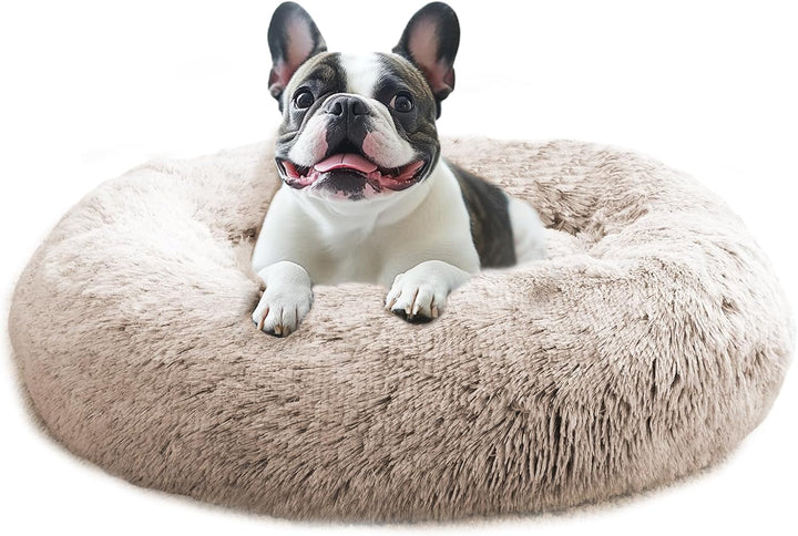 Small Dog & Cat Beds for Indoor Cats, Donut Cuddler Warming Soft Dog Beds with Anti-Slip Bottom, round Calming Fluffy Plush Faux Fur Cushion Bed for Small Medium Dogs (20", Smoke Grey)