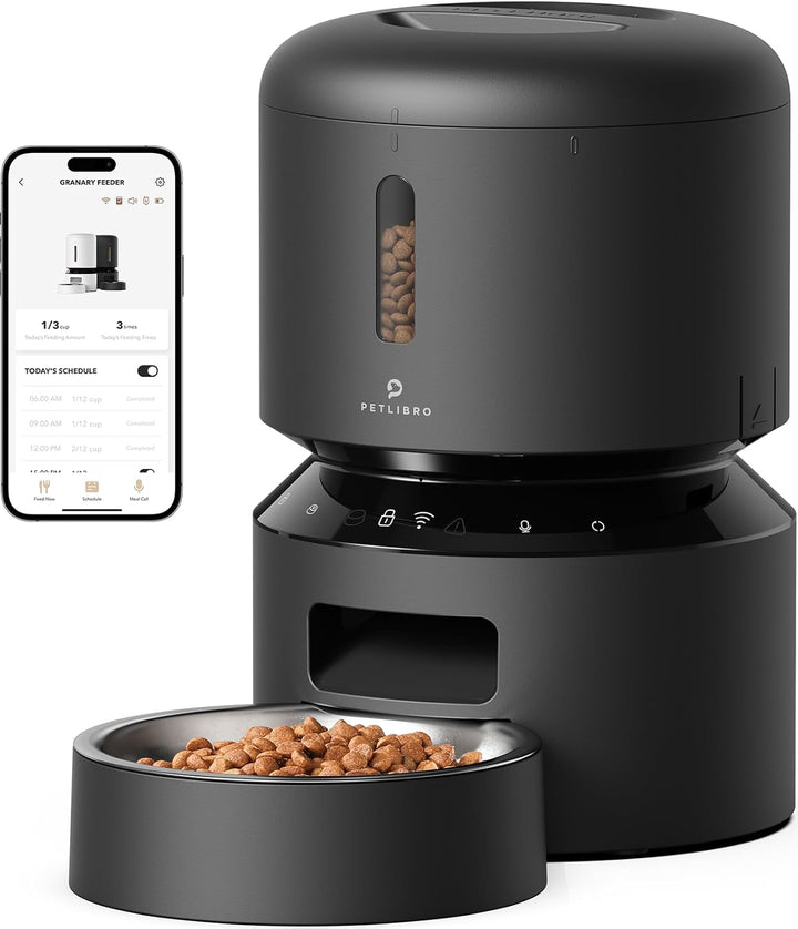 Automatic Cat Feeder, 5G Wifi Automatic Dog Food Dispenser with Freshness Preservation, 5L Timed Pet Feeder with Low Food Sensor, up to 10 Meals per Day, Granary Black