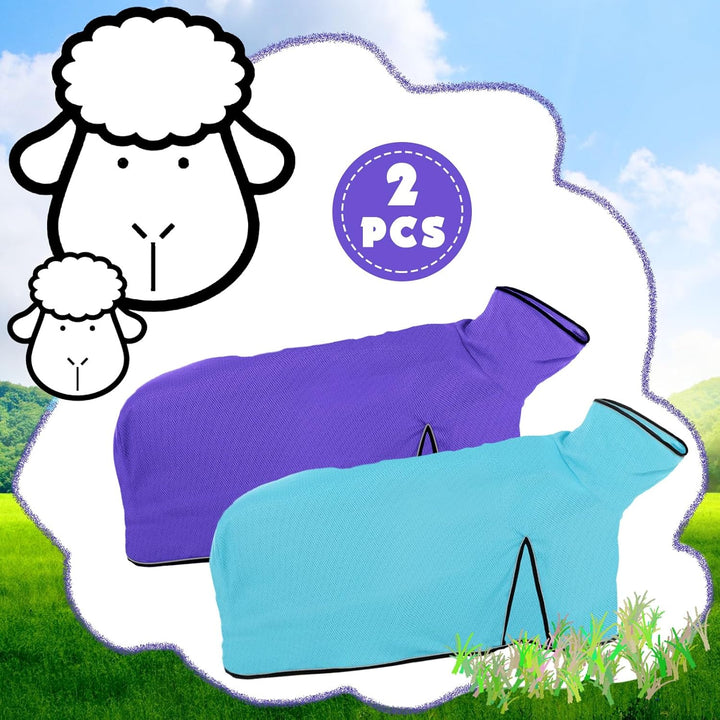2 Pcs Sheep Blanket Mesh Medium Goat Blanket with Mesh Butt and Adjustable Belly Strap Fits Lambs 110-140 Lbs for Show Lambs, Offers Effective Protection from Fly Bites (Blue, Purple)
