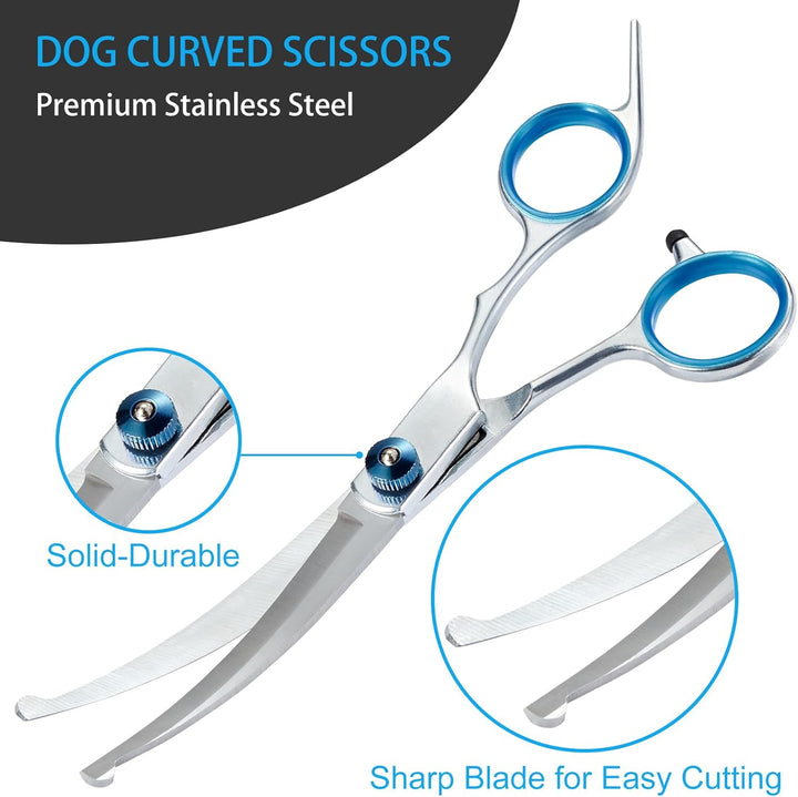 5 in 1 Premium Dog Grooming Scissors, Professional Dog Scissors for Grooming with Safety round Tips,  Stainless Steel Thinning Shears, Pet Cat Shears for Grooming Kit