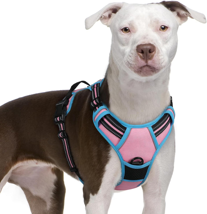 Dog Harness No Pull with 2 Leash Clips, Adjustable Soft Padded, Reflective Oxford No Choke Pet Vest with Easy Control Handle for Large Dogs, Black, L