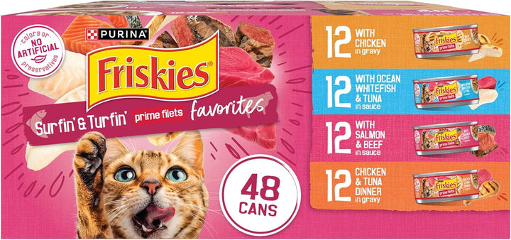 Purina  Gravy Wet Cat Food Variety Pack, Surfin’ and Turfin’ Prime Filets Favorites - (Pack of 40) 5.5 Oz. Cans