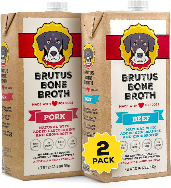 for Dogs - All Natural Bone Broth for Dogs with Chondroitin Glucosamine Turmeric -Human Grade Dog Food Toppers - Beef and Pork Bundle