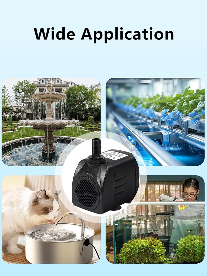 Fountain Pump, 400GPH Submersible Water Pump Outdoor, Ultra Quiet Water Fountain Pump with 6.5FT High Lift, 3 Nozzles for Pond Waterfall, Fish Tank, Aquarium, Hydroponics