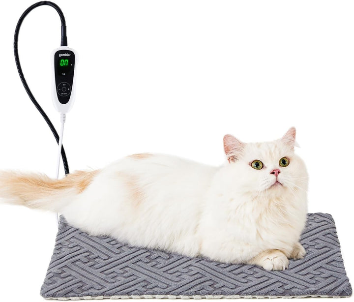 Cat Heating Pad - 11 Adjustable Temperature and 25 Timer Options, Heated Cat Bed Indoor Waterproof with Chew-Resistant Cord for Small Dogs, 18X18 Inch
