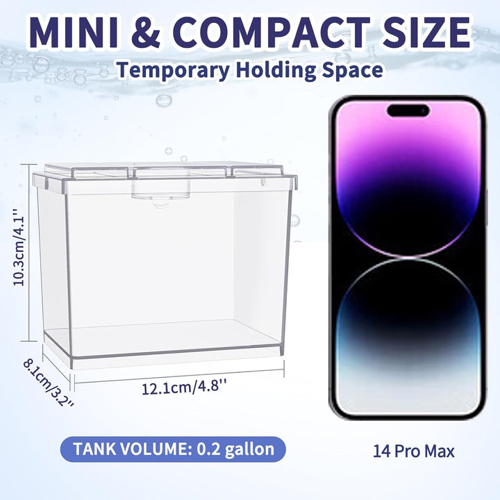 Mini Betta Fish Tank, Small Fish Bowl for Temporary Space, 0.2 Gallon Stackable Cube Tank with Betta Leaf and Gravels for Small Fish, Insect, Shrimp, Crab, Spider.(Pack-1)