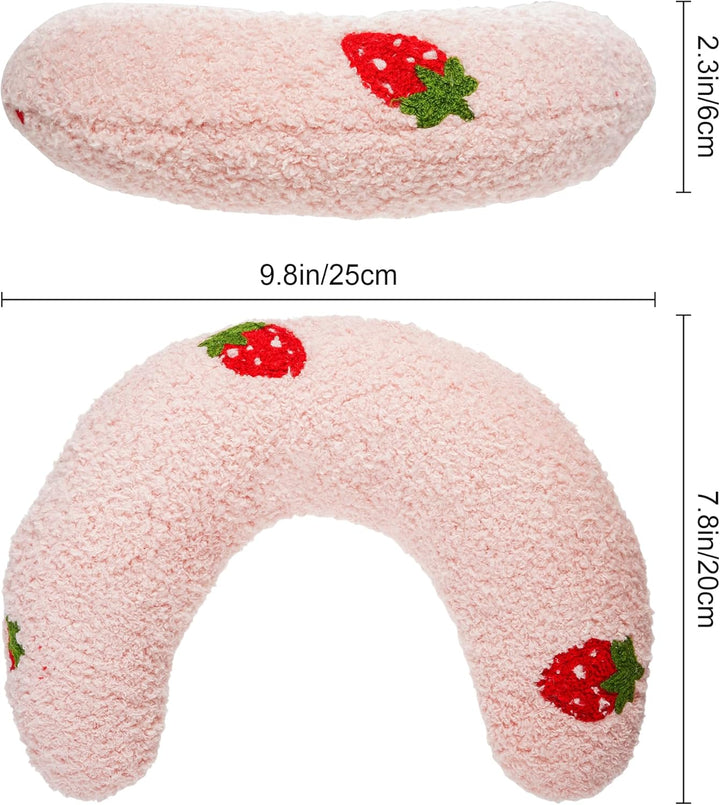 Cat Calming Pillow for Indoor Pets - Soft Fluffy Cat & Dog Bed - Anxiety Relief with Cute Embroidery Pattern (Pink, Strawberry)