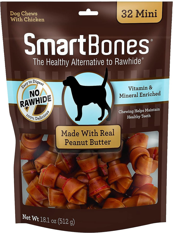 Medium Chews with Real Peanut Butter Rawhide- Free Chews for Dogs, 4 Count