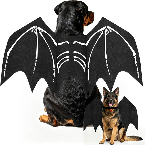 Large Dog Halloween Costumes, Adjustable Dog Bat Wings Costumes for Large Dogs with Pumpkin Bell Skeleton Print on the Back, Pet Costume Halloween Cosplay Party Dress Up, XL Black