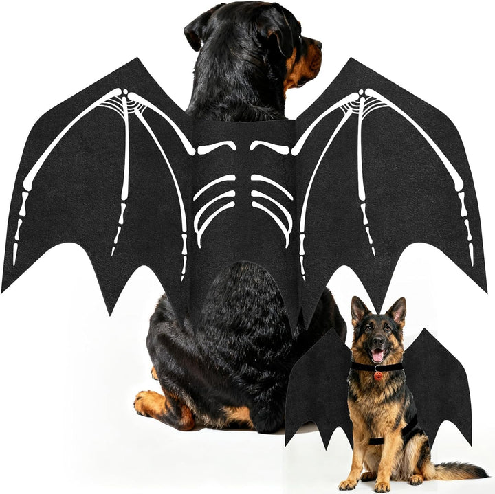 Large Dog Halloween Costumes, Adjustable Dog Bat Wings Costumes for Large Dogs with Pumpkin Bell Skeleton Print on the Back, Pet Costume Halloween Cosplay Party Dress Up, XL Black