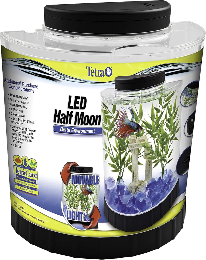 1 Gallon Half Moon Small Fish Tank W/ Movable LED Light, for Betta & Gold Fish, Aquarium