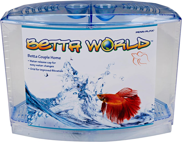 Twin Betta Bow-Front Kit for Aquarium Blue, Green, Tank Is 7.5" across the Front, 6" across the Back
