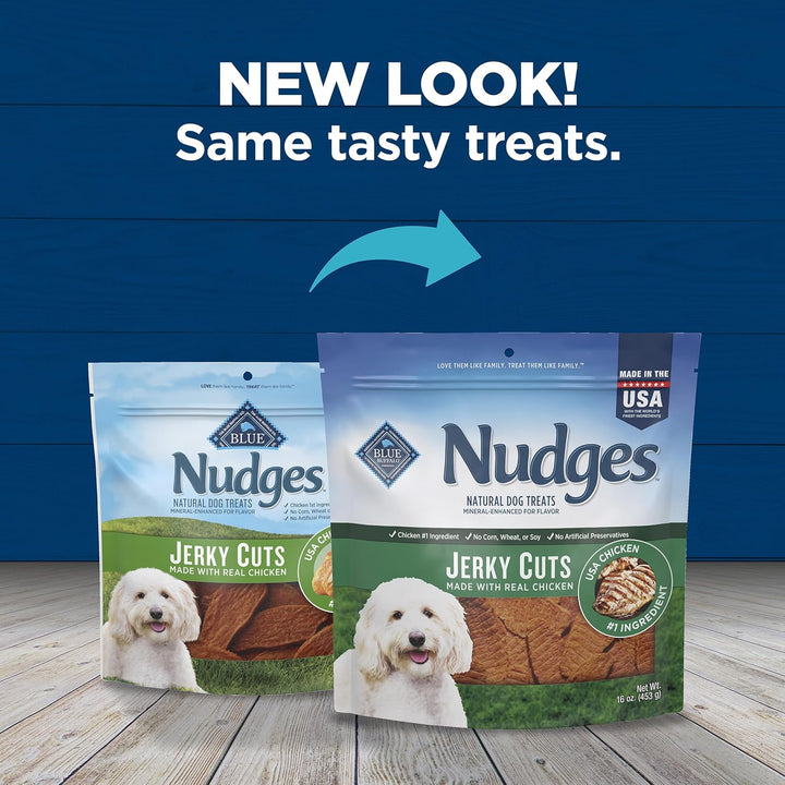 Nudges Jerky Bites Dog Treats, Made in the USA with Natural Ingredients, Bite-Sized Pieces, Chicken, 16-Oz Bag