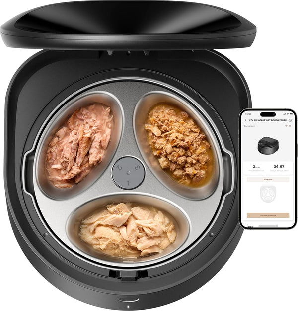 Automatic Cat Feeder Wet Food with Stainless Steel Bowl, Refrigerated Auto Cat Feeder with Semiconductor Cooling, 3 Fresh Meals for 3 Days, App-Controlled Pet Food Dispenser, Easy to Clean