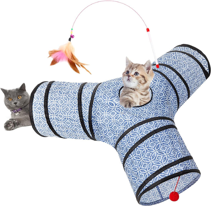 Pet Cat Tunnel Tube Cat Toys 3 Way Collapsible, Tunnels for Indoor Cats，Kitty Bored Peek Hole Toy Ball Cat, Puppy, Kitty, Kitten, Rabbit