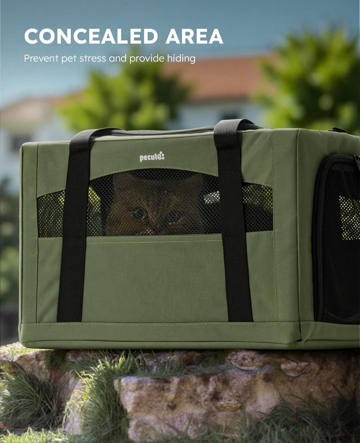 Cat Carrier Stable, Pet Carrier Breathable and Portable, Cat Carriers Bag with Scientific Hidden Partition, Carriers for Cat under 5Kg, Dog Carrier Suitable for Travel and Outing, Green