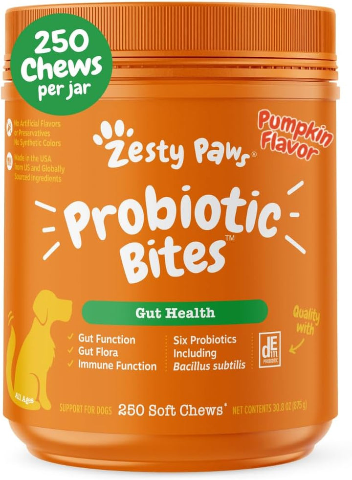 Probiotics for Dogs - Digestive Enzymes for Gut Flora, Digestive Health, Diarrhea & Bowel Support - Clinically Studied DE111 - Dog Supplement Soft Chew for Pet Immune System - Pumpkin