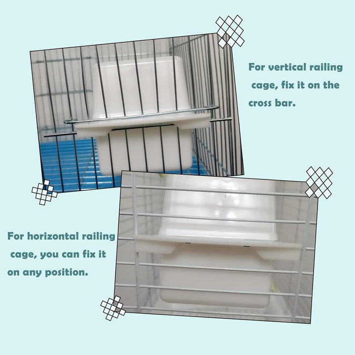 2 Pack Clear Water Bowl and Food Container - Bird Cage Feeder with Perch for Parakeets - No Mess Design