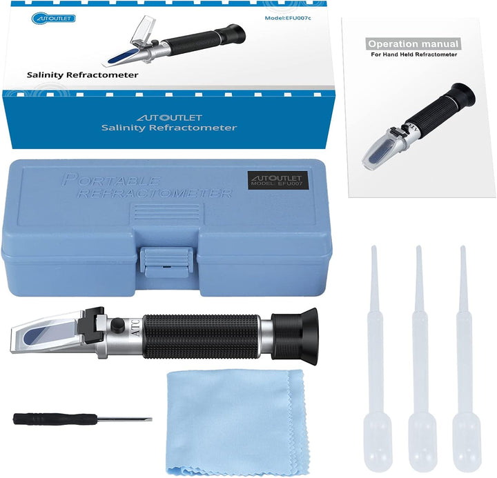 Salinity Refractometer Saltwater Aquarium for Seawater, Pool, Tank, Marine, Fishkeeping, 0-100PPT & 1.000-1.070 Salinity Tester with ATC Function Salinity Hydrometer Kit