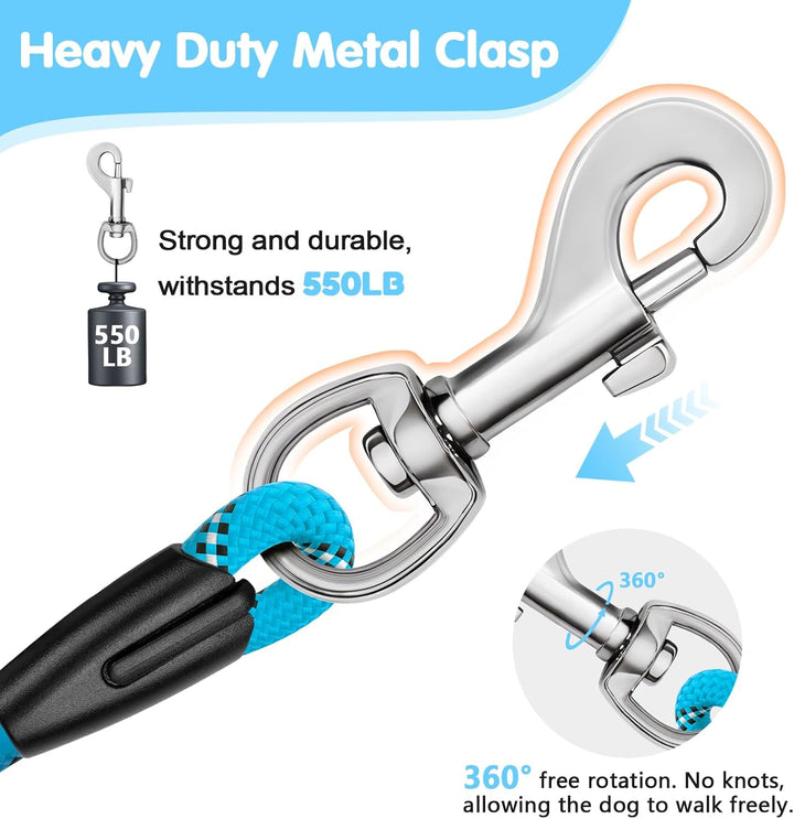 Heavy Duty Dog Leash 2 Handles 4/5/6Ft-Blue  Dog Leashes for Medium Large Dogs That Pull 1/2 Inch 1000Lb Strength Thick Rope Leash PVC Waterproof-Handles Metal Hook Nighttime Safety