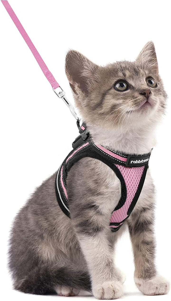 Cat Harness and Leash Set for Walking Escape Proof, Adjustable Soft Kittens Vest with Reflective Strip for Cats, Comfortable Outdoor Vest, Black, S
