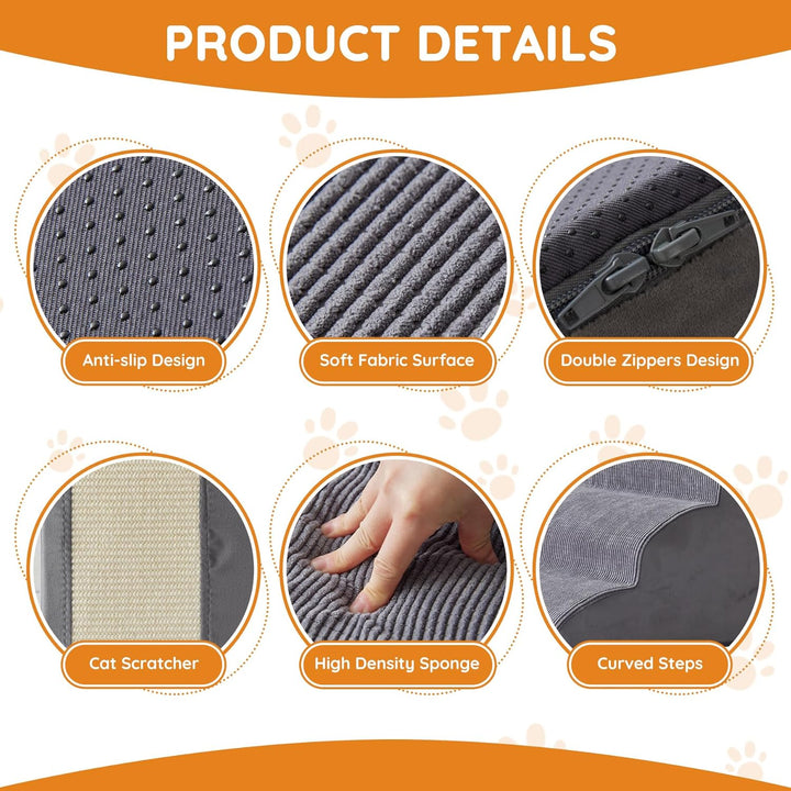 Dog Stairs for Small Dogs, 4-Step Dog Ramp for Bed 19.7" H, Dogs Steps for Bed, Couch, Pet Stairs with Non-Slip Bottom Design, Cat Scratching, High Density Foam Portable Pet Steps, Indoor, Grey