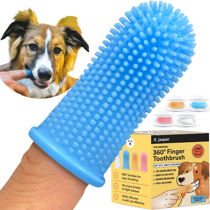 Dog Toothbrush, 360 Dog Tooth Brushing Kit, Finger Toothbrush, Cat Tooth Brush, Teeth Cleaning, Pet Tooth Brush for Small & Large Pets, Pet Toothpaste Not Included, 2-Pack Blue