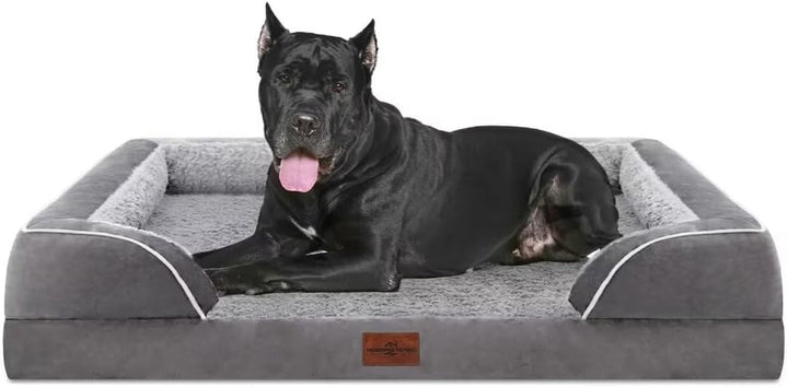 Orthopedic Dog Bed for Extra Large Dogs 42X30 Inch, Waterproof Supportive Egg Crate Foam XL Pet Bed with Removable Bolsters, Dog Couch with Washable Cover & Non-Slip Bottom, Grey