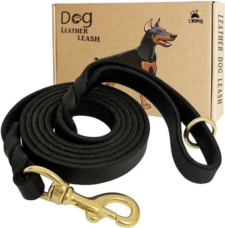 Leather Dog Leash 6Ft X 3/4 Inch, Heavy Duty Genuine Leather Braided Dog Training Leash, Soft and Strong Pet Lead for Large, Medium, Small Dogs
