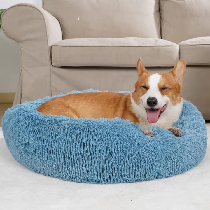 Small Calming Dogs Bed for Small Dogs Anti-Anxiety Machine Washable Fluffy Luxury Anti-Slip Waterproof Mute Base Warming Cozy Soft Pet Puppy round Bed