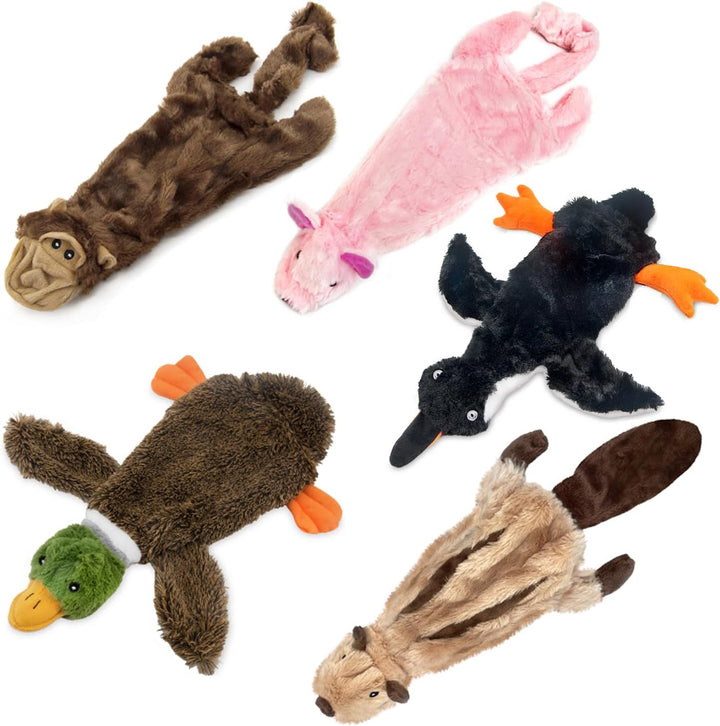 2-In-1 Stuffless Squeaky Dog Toys with Soft, Durable Fabric for Small, Medium, and Large Pets, No Stuffing for Indoor Play, Supports Active Biting and Play - 4 Figures, Small