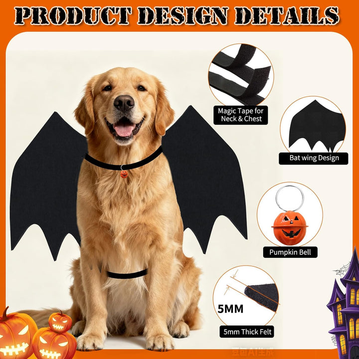 Dog Halloween Costumes for Large Dogs, Dog Bat Wings with Pumpkin Bell Pet Halloween Cosplay Party Dress up (Large)