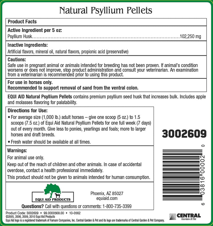 Equi Aid Natural Horse Psyllium Pellets Supplement, Supports Removal of Sand & Dirt from the Ventral Colon, 10 Pounds, 32 Scoops