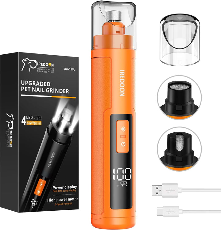 Dog Nail Grinder Upgraded - Professional 3-Speed Super Quiet and Low Vibration Electric Pet Nail Grinder with 4 LED Lights - Painless Paws Grooming & Smoothing for Small to Large Dogs (Black)