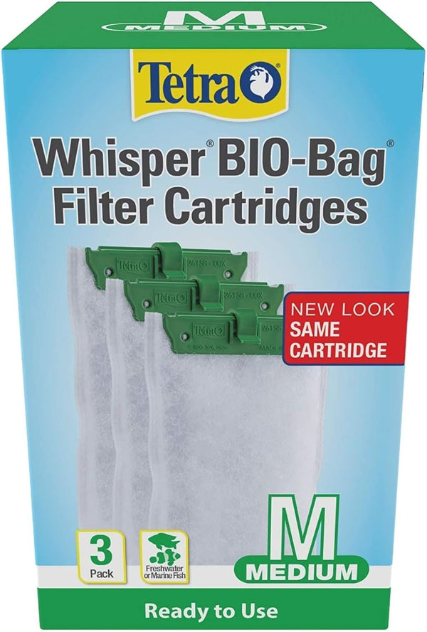 Whisper Bio-Bag Filter Aquarium Cartridges, Medium Filter for Freshwater and Marine Fish, Removes Odors and Discoloration, Ready to Use, 3 Medium Green Filters