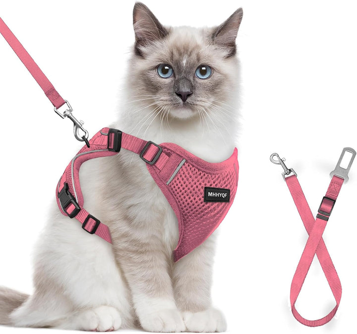 Cat Harness and Leash for Walking, Cat Car Harness, Escape Proof Soft Adjustable Vest Harnesses for Cats, Easy Control Breathable Reflective Strips Harness, Kitten Harness and Leash Set, Black, S