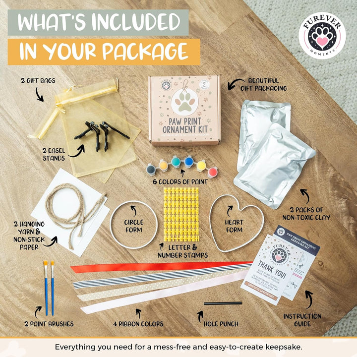 Pet Paw Print Impression Kit Makes (2) Dog Keepsake Ornaments, Inkless Paw Print Kit for Dogs (And Cats!) - Dog Paw Print Kit Keepsake, New Puppy Gift, Pawprint Keepsake Kit W/Paints & Name Stamps!