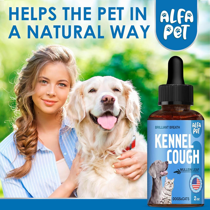 Dog Cough Treatment Liquid • Kennel Cough for Dogs & Cats • for Breathing during All Life Cycle • Marshmallow Root + Mullein Leaf in the Composition • Natural Supplement for All Breeds • 2 Oz